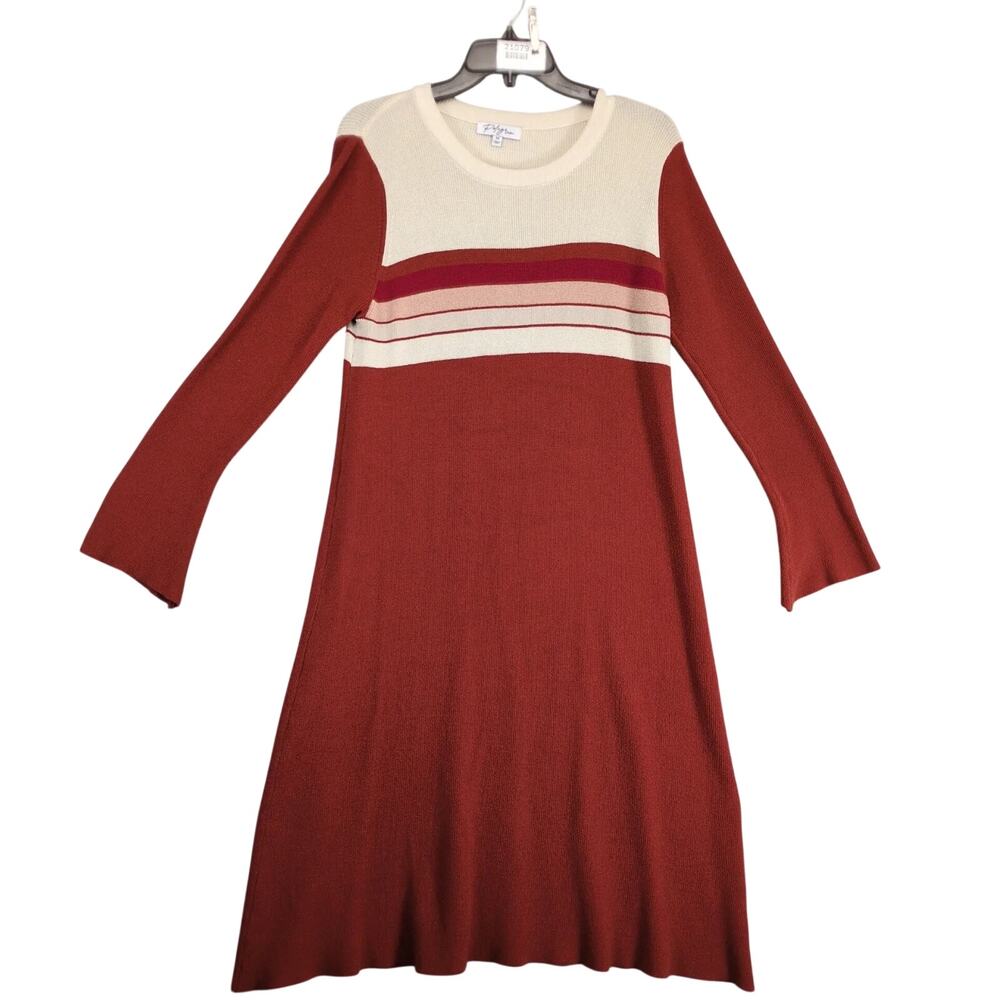 Polagram Colorblock Striped Knit Sweater Dress Sz M Flared Sleeve Linen Blend